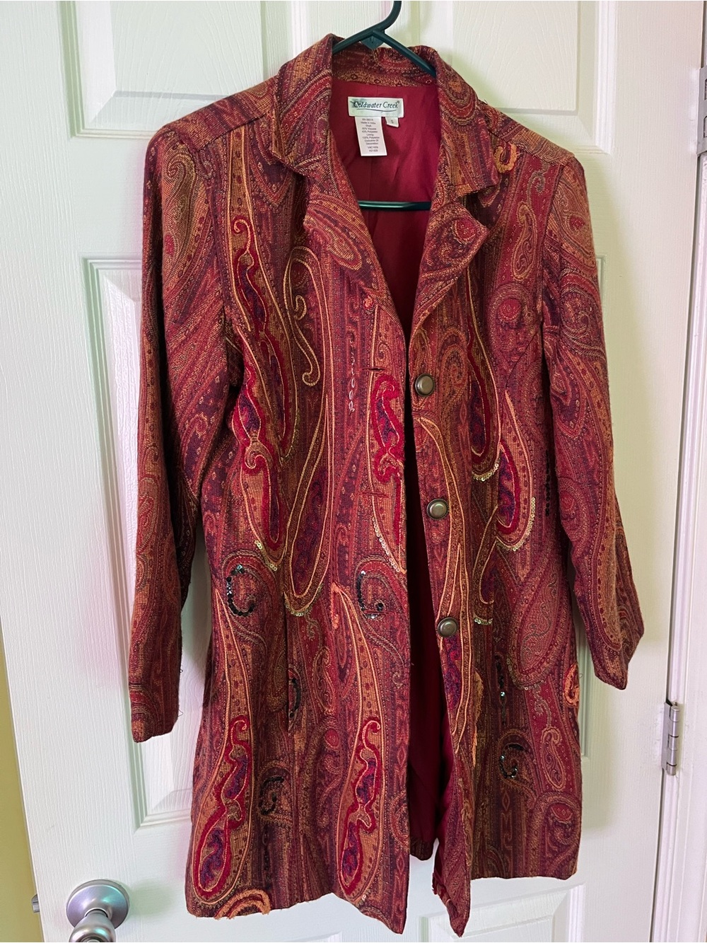 Coldwater Creek Red Paisley Print Longline Jacket - Size S